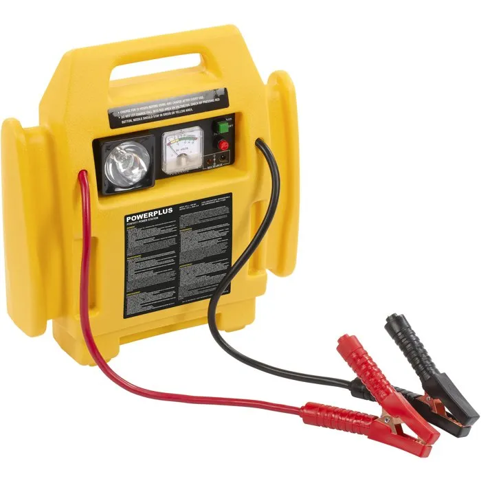 Powerplus POWX411 - Alimentation électrique portable 4-en-1 avec aide au démarrage, compresseur intégré et éclairage de secours pour voiture et moto - Câble 12 V DC inclus