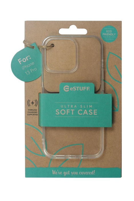 eSTUFF LONDON Coque souple de protection en TPU Transparent pour iPhone 13 Pro, Compatible QI, Protection des côtés et accès aux ports