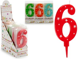 Arte Regal Bougie Anniversaire Numéros Lot de 6 Couleurs Assorties 1x17x8 cm (Set de 36)
