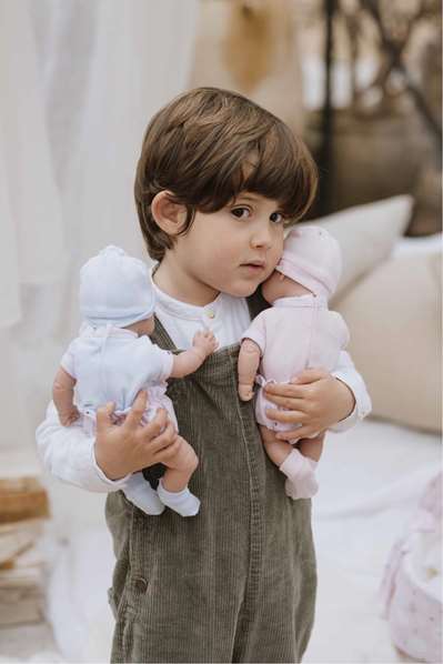 Muñecas Arias Poupées jumeaux Elegance avec corps en vinyle et landau