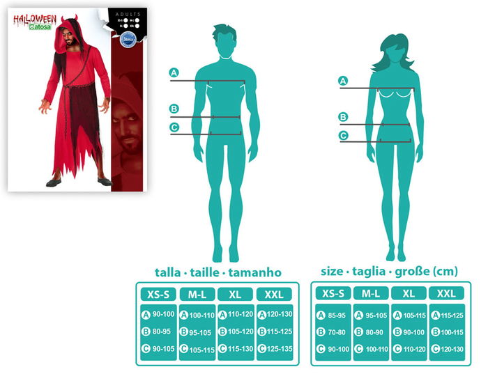 Déguisement Homme Adulte Démon Rouge Halloween avec Capuche, Tunique en Polyester, Tailles M-L