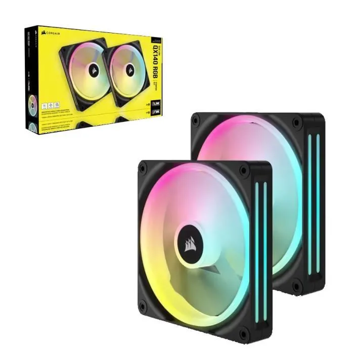 Corsair Kit Ventilateurs CO-9051004-WW QX140 RGB iCUE LINK 140 mm PWM Noir/Blanc - Refroidissement PC Corsair Kit Ventilateurs CO-9051004-WW QX140 RGB iCUE LINK 140 mm PWM Noir/Blanc - Refroidissement PC