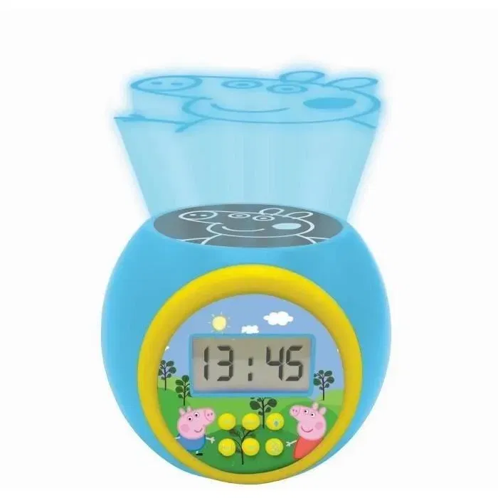 Lexibook Réveil Projecteur avec Veilleuse 3 Couleurs, Alarme et Minuteur pour Enfant Peppa Pig - Écran LCD Rétroéclairé Bleu