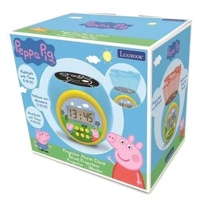 Lexibook Réveil Projecteur avec Veilleuse 3 Couleurs, Alarme et Minuteur pour Enfant Peppa Pig - Écran LCD Rétroéclairé Bleu