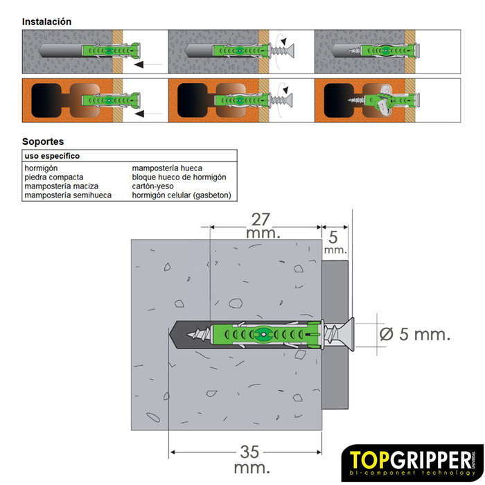 WOLFPACK LINEA PROFESIONAL Chevilles Topgripper Bimaterial Ø 5 mm (Boîte de 200 unités)
