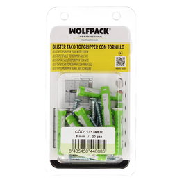 WOLFPACK LINEA PROFESIONAL Blister de chevilles Topgripper bimatériau Ø 8 mm avec vis (20 pièces)
