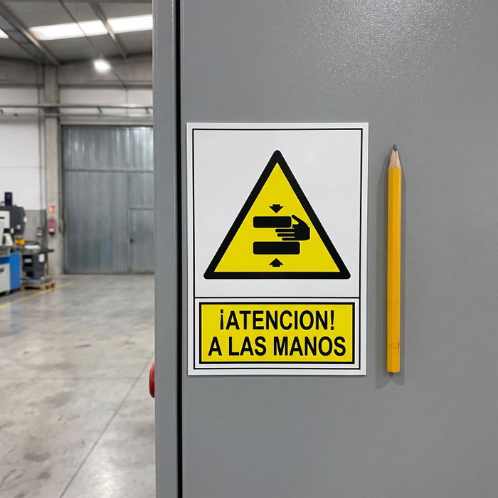 DUVER Signalétique de danger autocollante 105x74 mm - ¡ATENCION! A LAS MANOS DUVER Signalétique de danger autocollante 105x74 mm - ¡ATENCION! A LAS MANOS
