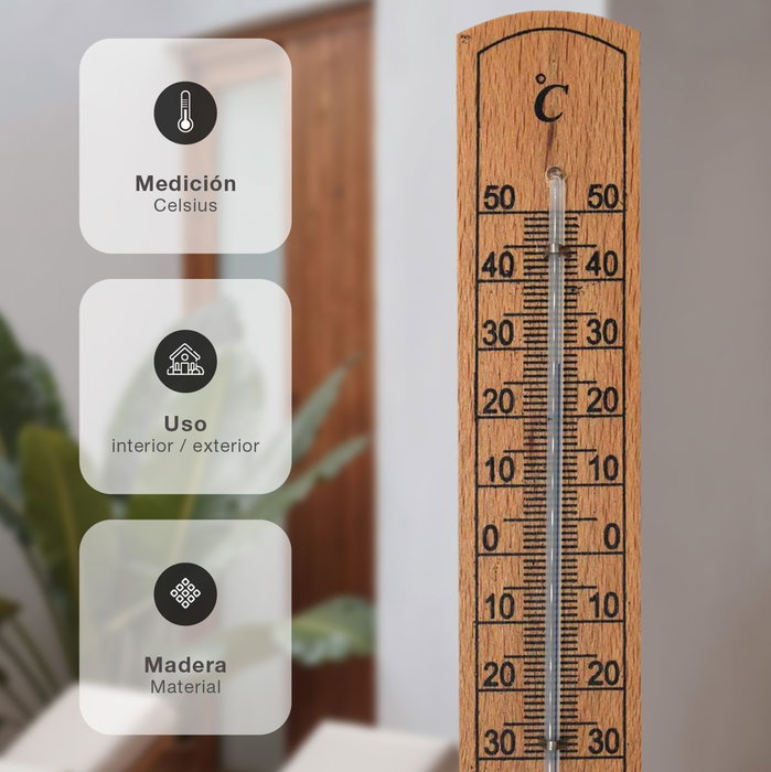 Navelis Thermomètre analogique en bois Celsius