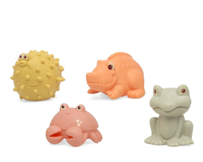KioKids Set de 4 Animaux Jouets de Bain Antimoisissure Écologiques en PVC et Blé Colorés pour Bébé 3 Mois et Plus