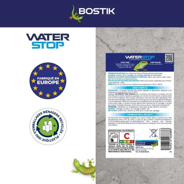 Bostik Waterstop Membrane d'étanchéité multi-travaux haute performance - 6 kg - Gris - Réparation fuites et fissures - Pour toitures, terrasses, solins