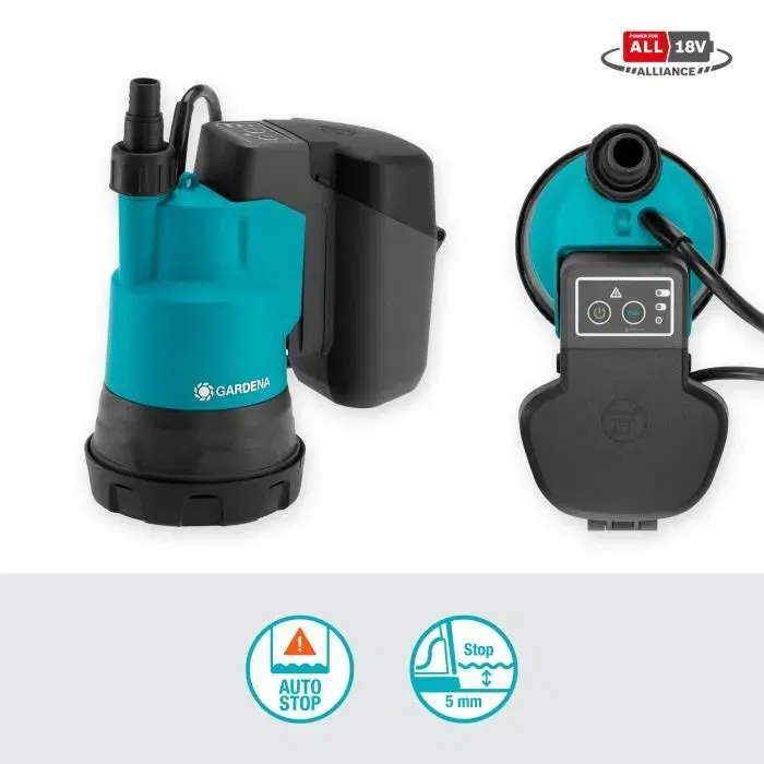 Gardena Pompe immergée 200/2 Li-ion 18V P4A (14600-20) pour eau claire, débit max 2000 l/h, pression max 2 bar, sans fil