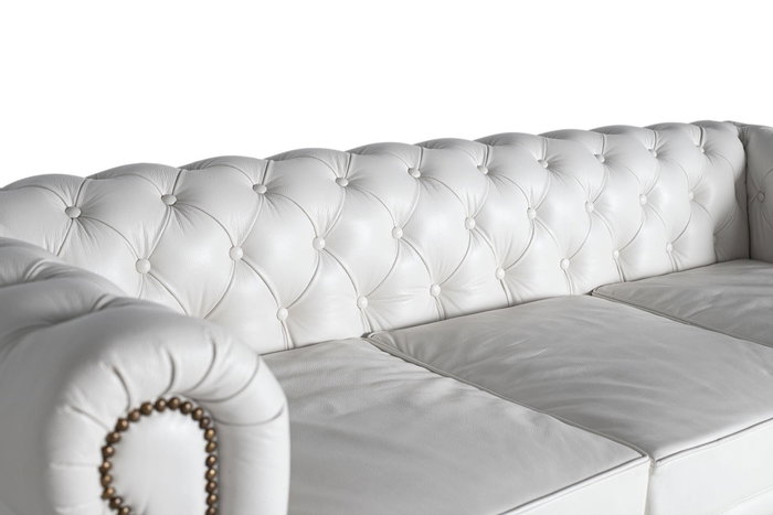 GINER Y COLOMER - Canapé Chesterfield 3 Places en Cuir Blanc - Canapé capitonné en cuir naturel avec accoudoirs surélevés et design intemporel