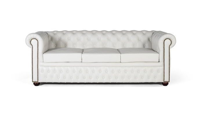 GINER Y COLOMER - Canapé Chesterfield 3 Places en Cuir Blanc - Canapé capitonné en cuir naturel avec accoudoirs surélevés et design intemporel