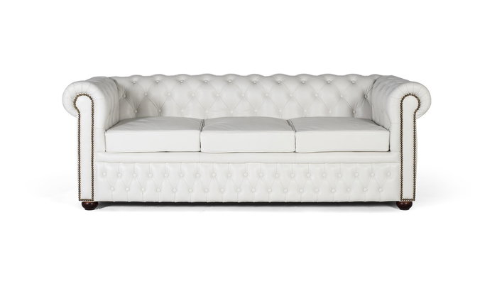 GINER Y COLOMER - Canapé Chesterfield 3 Places en Cuir Blanc - Canapé capitonné en cuir naturel avec accoudoirs surélevés et design intemporel