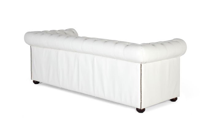 GINER Y COLOMER - Canapé Chesterfield 3 Places en Cuir Blanc - Canapé capitonné en cuir naturel avec accoudoirs surélevés et design intemporel
