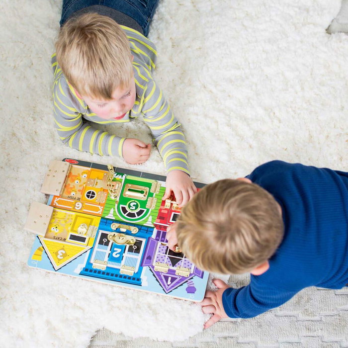 Melissa & Doug Planche d'activités Montessori en bois multicolore avec loquets Melissa & Doug Planche d'activités Montessori en bois multicolore avec loquets