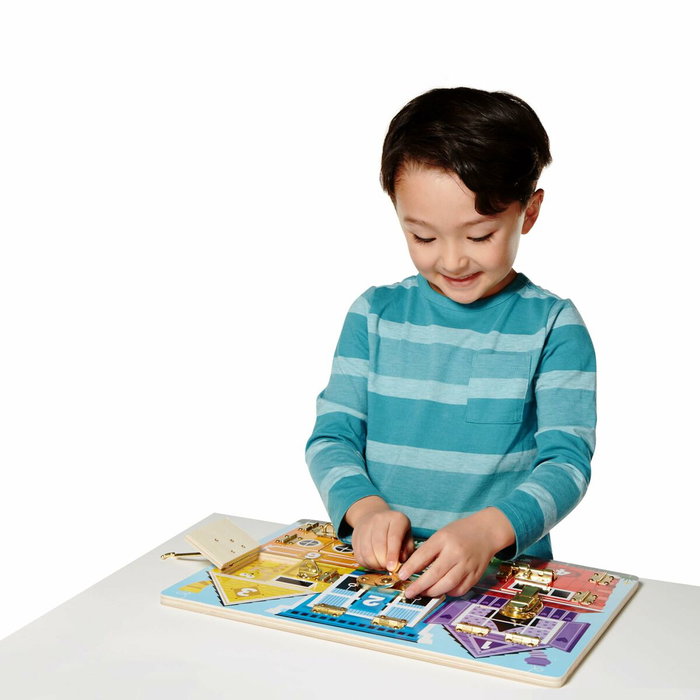 Melissa & Doug Planche d'activités Montessori en bois multicolore avec loquets Melissa & Doug Planche d'activités Montessori en bois multicolore avec loquets