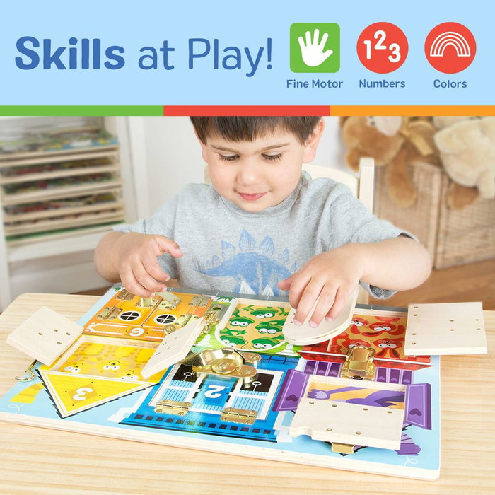 Melissa & Doug Planche d'activités Montessori en bois multicolore avec loquets Melissa & Doug Planche d'activités Montessori en bois multicolore avec loquets