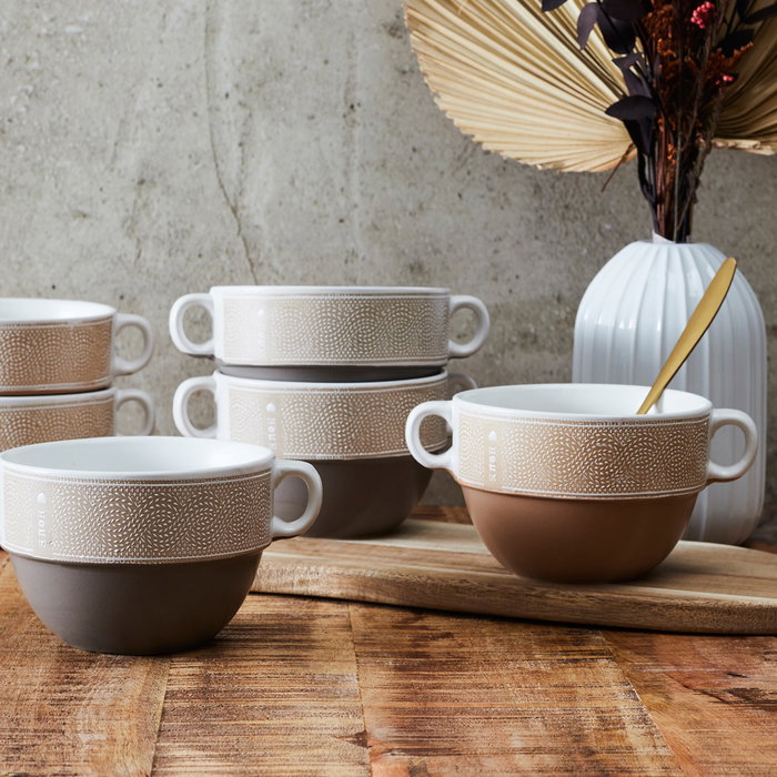 Home Deco Factory Bol à soupe bicolore avec anses NATURAL