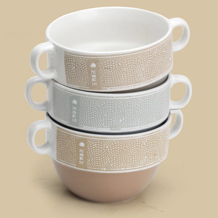 Home Deco Factory Bol à soupe bicolore avec anses NATURAL