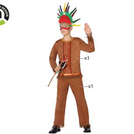 Déguisement Indien Enfant Garçon 7-9 Ans - Costume 2 Pièces (Pantalon et Veste) en Polyester - Thème Far West