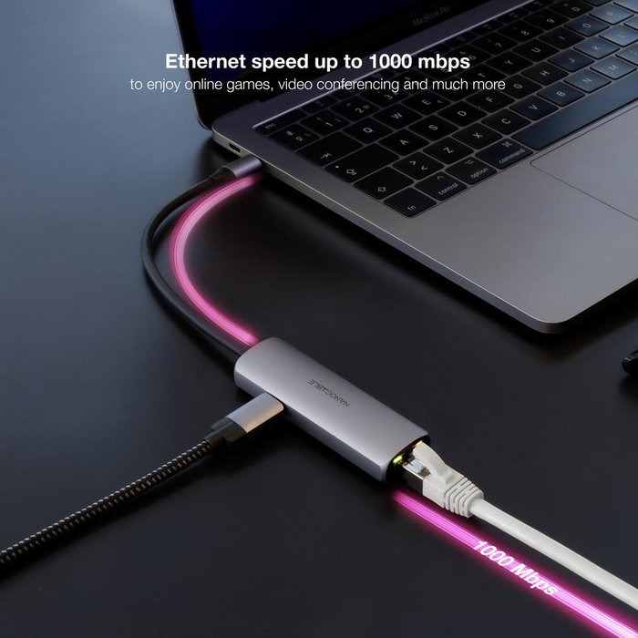Nanocable Adaptateur USB-C 3.1 vers RJ45 Ethernet Gigabit avec PD 100W - CoolBox Gris 18 cm Nanocable Adaptateur USB-C 3.1 vers RJ45 Ethernet Gigabit avec PD 100W - CoolBox Gris 18 cm