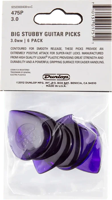 Dunlop Pack 6 Púas Big Stubby® Nylon 3,00 mm – Médiators pour Guitare