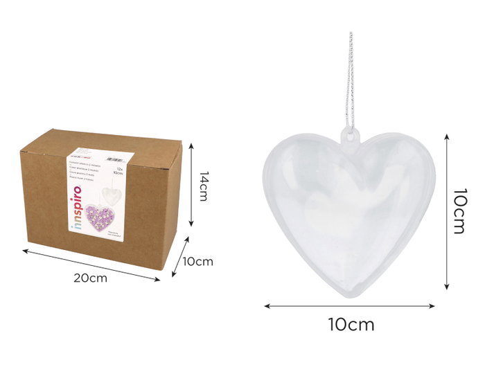 Innspiro Pack de 12 cœurs en plastique transparent de 10 cm