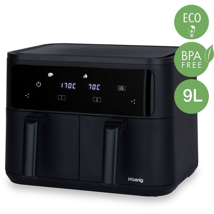 Hkoenig FRY900 Friteuse sans huile 9L, Double cuve 4,5L, Noir