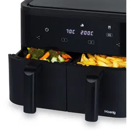HKoeNIG Friteuse sans huile FRY900 - Capacité 9L, double cuve 4.5L, 8 programmes, 2400W - Cuisson à air chaud