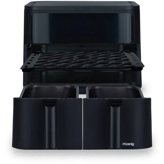 HKoeNIG Friteuse sans huile FRY900 - Capacité 9L, double cuve 4.5L, 8 programmes, 2400W - Cuisson à air chaud