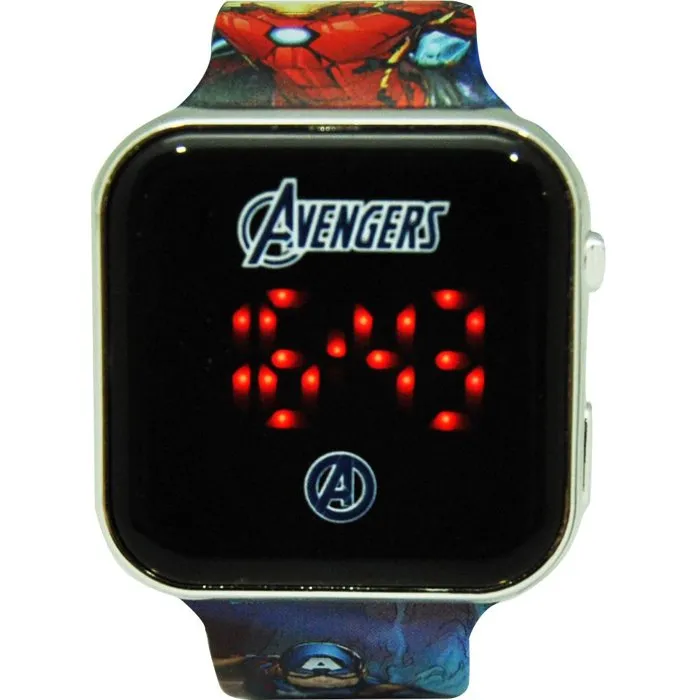 Kids Licensing - Montre LED Avengers pour enfant à partir de 4 ans avec affichage de l'heure et de la date, possibilité de changer le fond d'écran