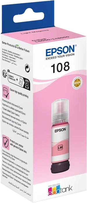 Epson C13T09C64A Cartouche d'encre 108 Light Magenta 70 ml Original pour Epson EcoTank L18050 L8050 Epson C13T09C64A Cartouche d'encre 108 Light Magenta 70 ml Original pour Epson EcoTank L18050 L8050