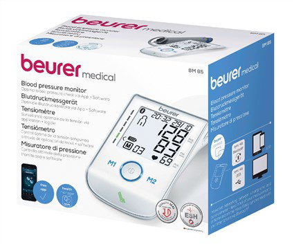 Beurer BM-85 Tensiomètre bras Bluetooth avec mesure de pression ajustée et connectivité app santé - Cliniquement testé ESH - Écran XL rétroéclairé