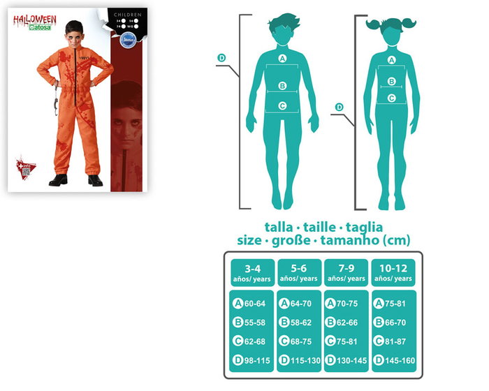 Atosa Déguisement de Prisonnier Orange avec Éclaboussures de Sang pour Enfant Atosa Déguisement de Prisonnier Orange avec Éclaboussures de Sang pour Enfant