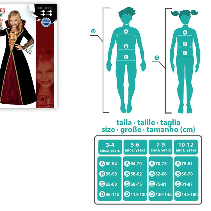 Déguisement de Vampire Fille Halloween - Robe Longue Multicolore Taille 5-6 Ans Polyester