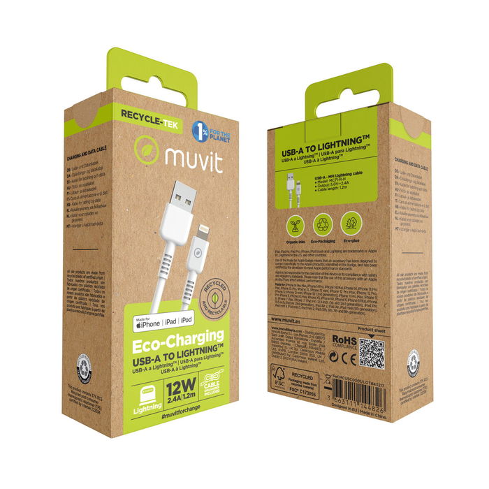 Câble USB vers Lightning Muvit for Change Blanc 1,2 m