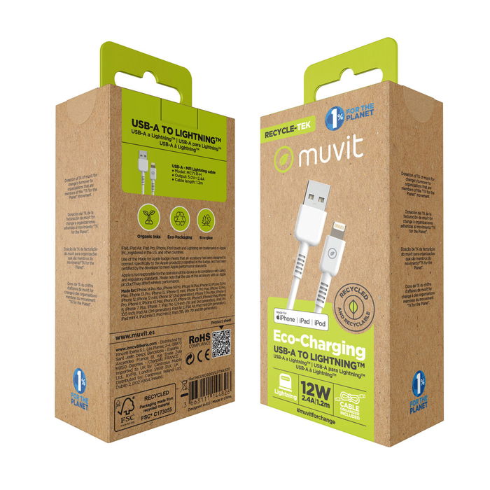 Câble USB vers Lightning Muvit for Change Blanc 1,2 m