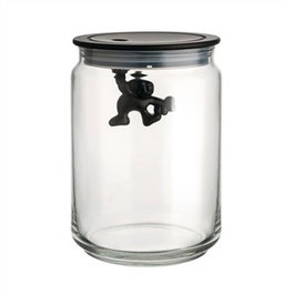 Alessi AMDR05 B Gianni Bocal hermétique en verre noir 90cl avec personnage décoratif, design Mattia Di Rosa