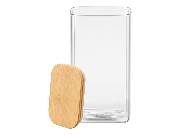 VIVALTO Lot de 12 Bocaux Rectangulaires en Borosilicate 1,8L avec Couvercle en Bambou