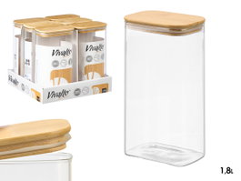 VIVALTO Lot de 12 Bocaux Rectangulaires en Borosilicate 1,8L avec Couvercle en Bambou