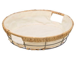 KINVARA Cesta ronde en métal et tissu beige