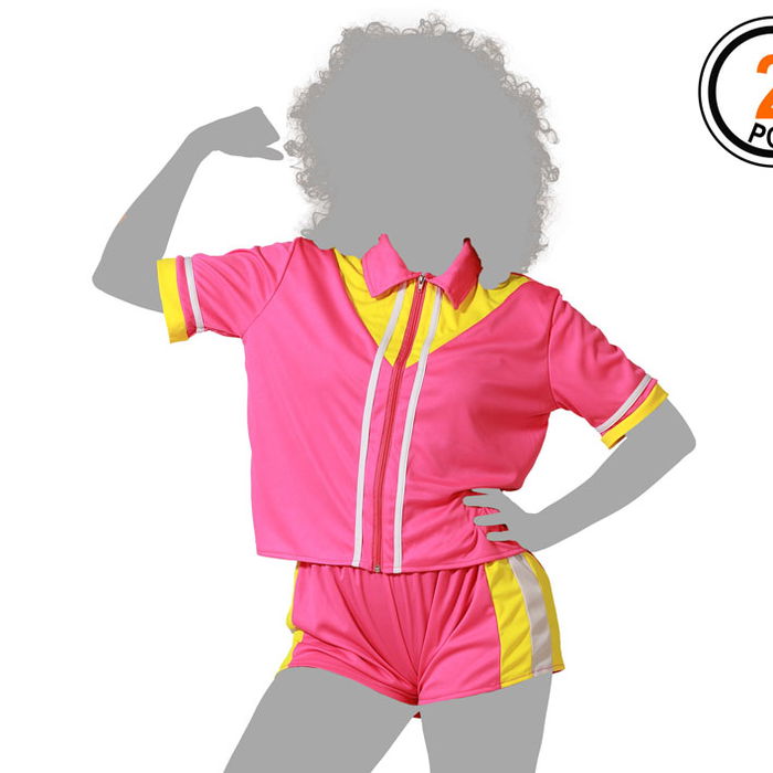 Chandail Sportif Court Couleurs Néon Rose et Jaune pour Déguisement Années 80 - Style Rétro Fêtes à Thème