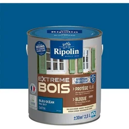 Ripolin Peinture Protection Extrême pour Bois Intérieur et Extérieur Bleu Océan RAL 5, Satin 2,5 Litres, Haute Résistance