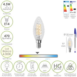 MAURER Bombilla LED Filament Vela Twist E14 4,5W 470lm