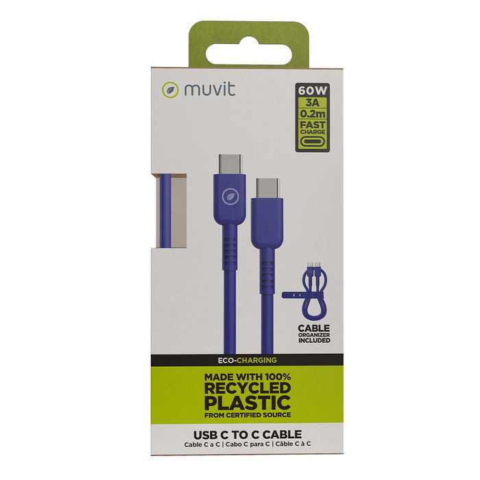 Câble USB-C vers USB-C Muvit for Change Bleu 0,2 m Câble USB-C vers USB-C Muvit for Change Bleu 0,2 m