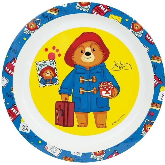Fun House - Set de vaisselle réutilisable enfant 5 pièces - Assiette, bol, verre, gourde, boîte à goûter - Thème Paddington - Lave-vaisselle et micro-ondes