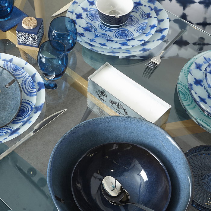 Home Deco Factory Bol Saladier Bleu en Grès Collection NATURAL