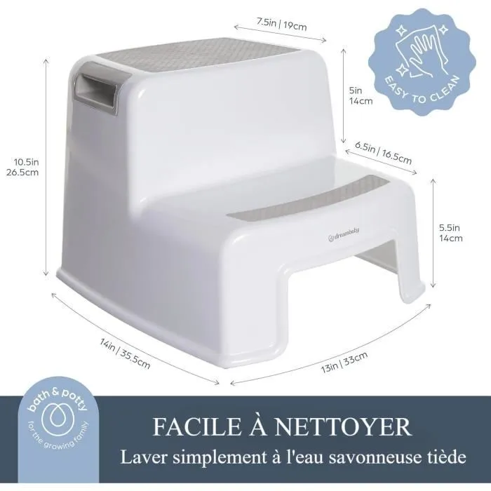 Dreambaby Tabouret marchepied antidérapant 2 Up, texteuré, capacité 80 kg, pour enfants et adultes, usage salle de bain cuisine, gris
