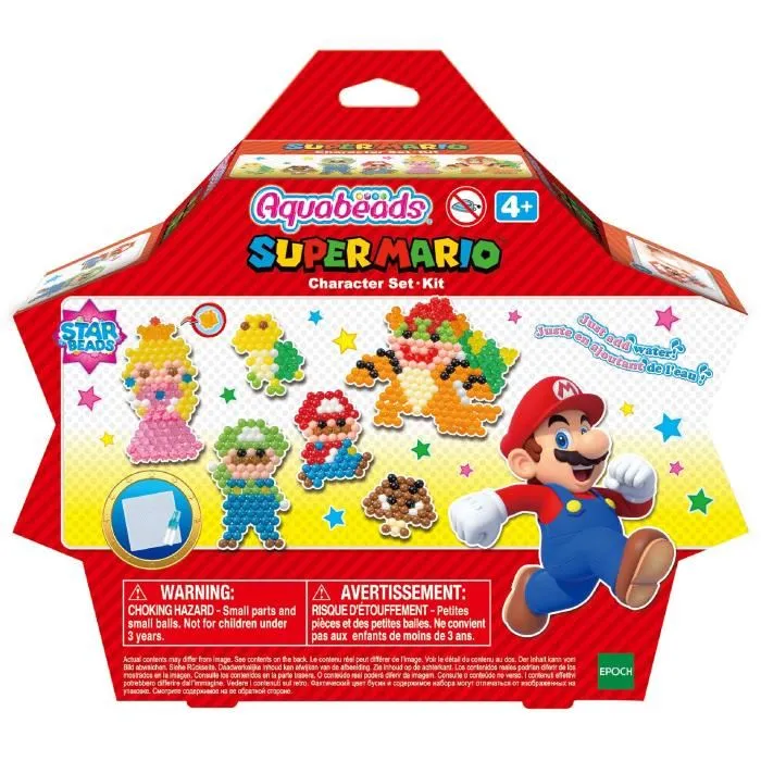 Aquabeads Super Mario - Kit de créativité avec 690 perles à eau, plateau et motifs personnages (Mario, Luigi, Peach, Bowser)